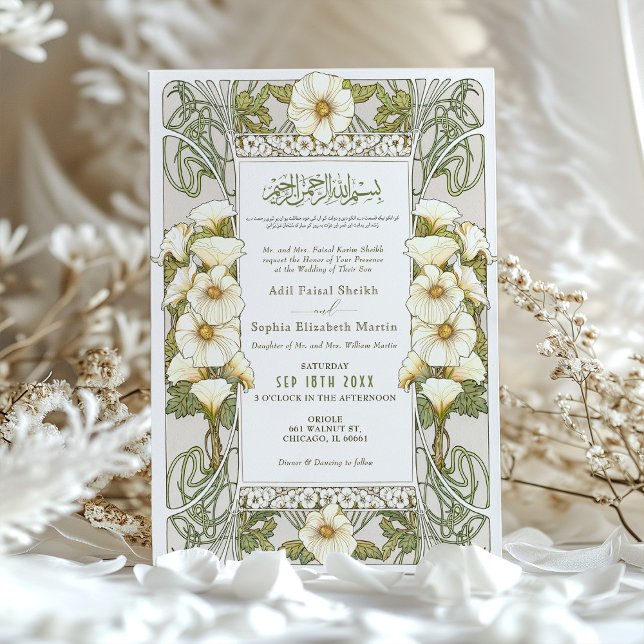 Convite Calla Lily Muslim Wedch Art Nouveau Mucha (Criador carregado)