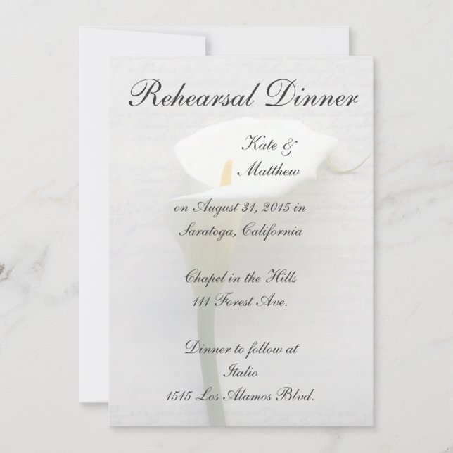 Convite Calla lily no janto de ensaio de escrita manual an (Frente)