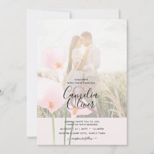 Convite Calla Lily PHOTO Overlay Wedding Inv, cor-de-rosa,