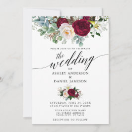 Convite Calligrafia Burgundy Floral Greenery Casamento W