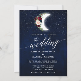 Convite Calligrafia Celestial Wedding Floral Moon Stars