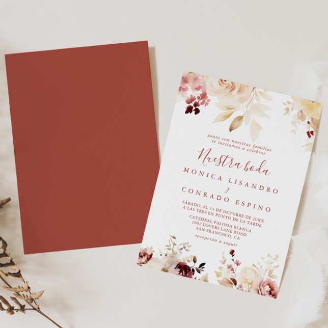 Convite Calligrafia Graceful Floral Nuestra Boda Wedding (Criador carregado)