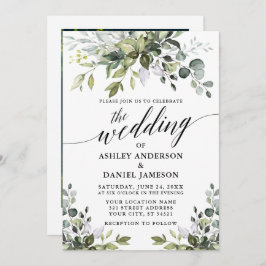 Convite Calligrafia Watercolor Foto Greenery Casamento