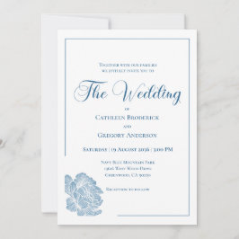 Convite Calligraphy Line Art Dusty Blue Floral Wedding