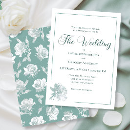 Convite Calligraphy Line Art Sage Green Floral Wedding 