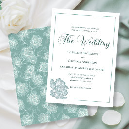 Convite Calligraphy Line Art Sage Green Floral Wedding