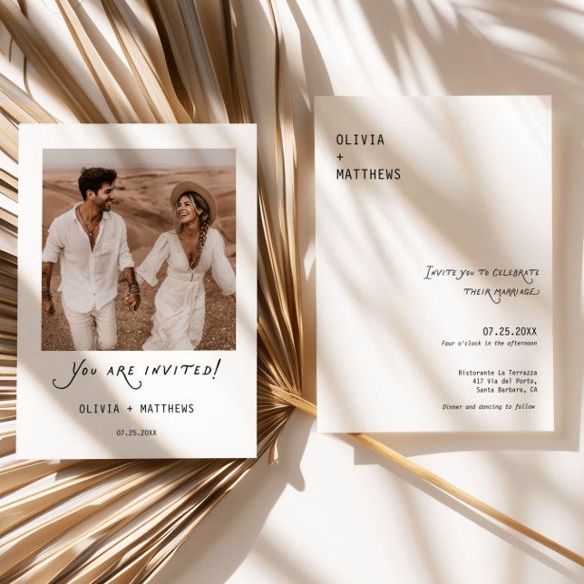 Convite Calligraphy Photo Wedding Invite Modern Minimalist (Minimalist Photo Modern Wedding Invite)