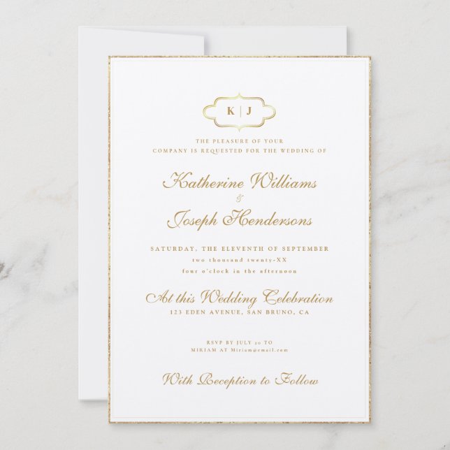CONVITE CALLIGRAPHY ROMÂNTICA E MONOGRAMA CLÁSSICA WEDDING (Frente)