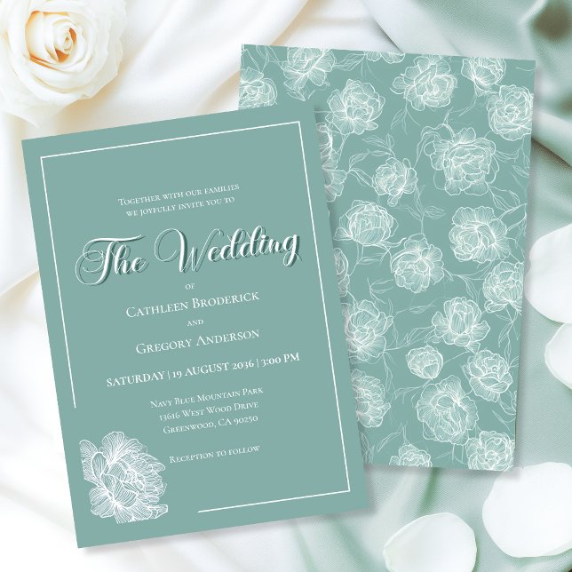 Convite Calligraphy Script Sage Green Floral Wedding (Criador carregado)