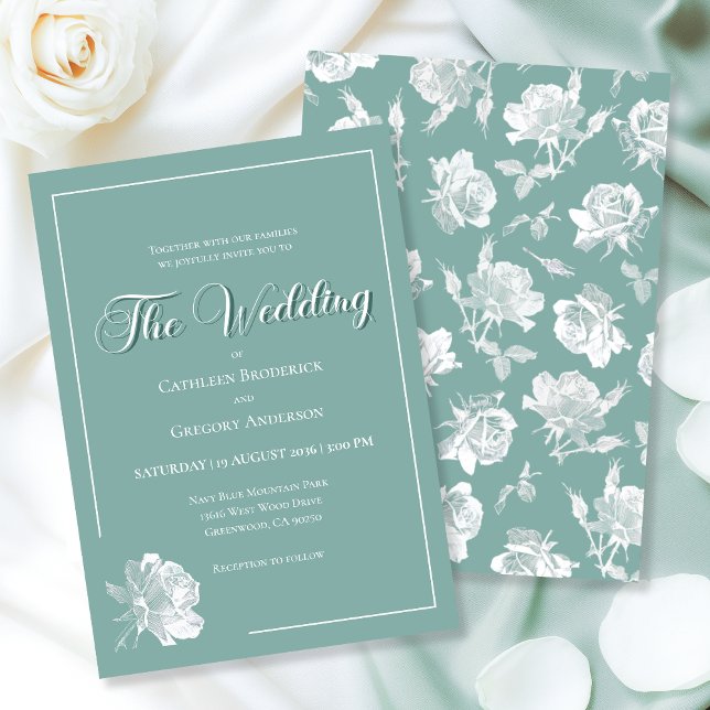 Convite Calligraphy Script Sage Green Floral Wedding (Criador carregado)