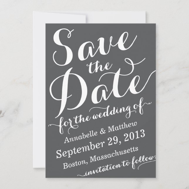 Convite Calligraphy Script Save the Date Announcement (Frente)