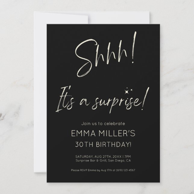 Convite Calligraphy Surprise Birthday Minimalist (Frente)
