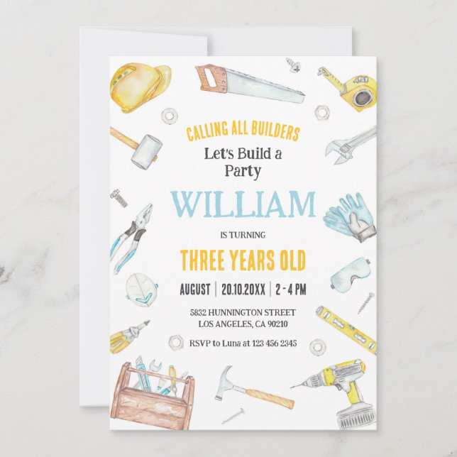 Convite Calling All Builders Kids Boy Birthday Invitation (Frente)