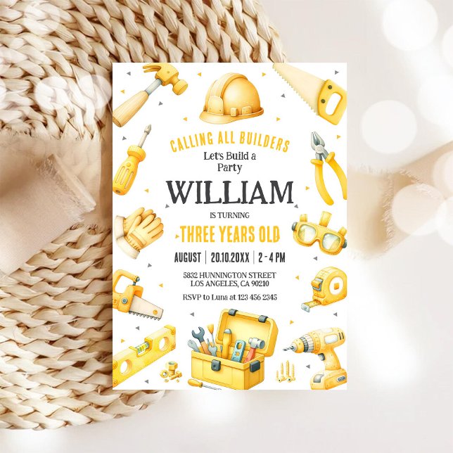 Convite Calling All Builders Kids Boy Birthday Invitation (Criador carregado)