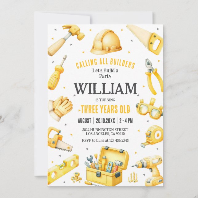 Convite Calling All Builders Kids Boy Birthday Invitation (Frente)