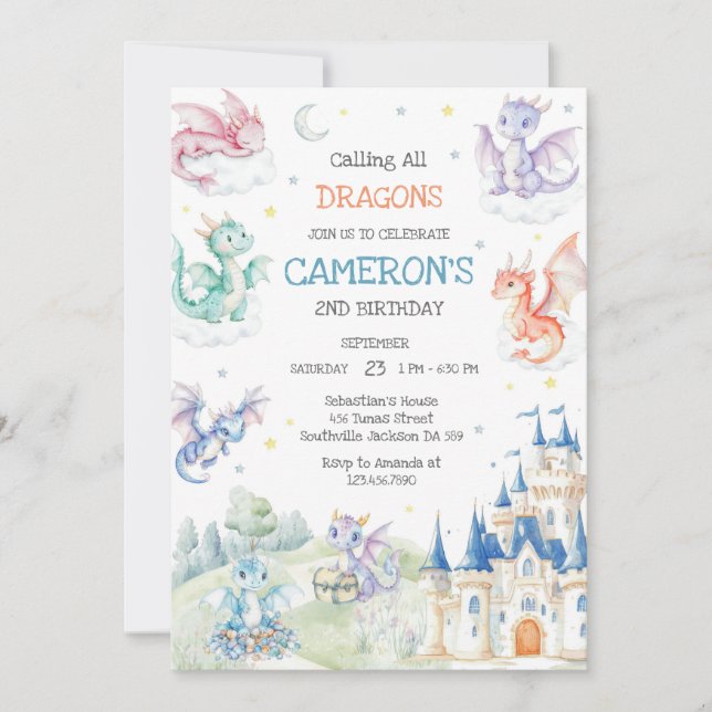 Convite Calling All Dragons Birthday Invitation (Frente)