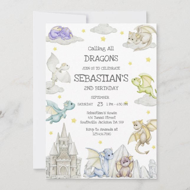Convite Calling All Dragons Birthday Invitation (Frente)
