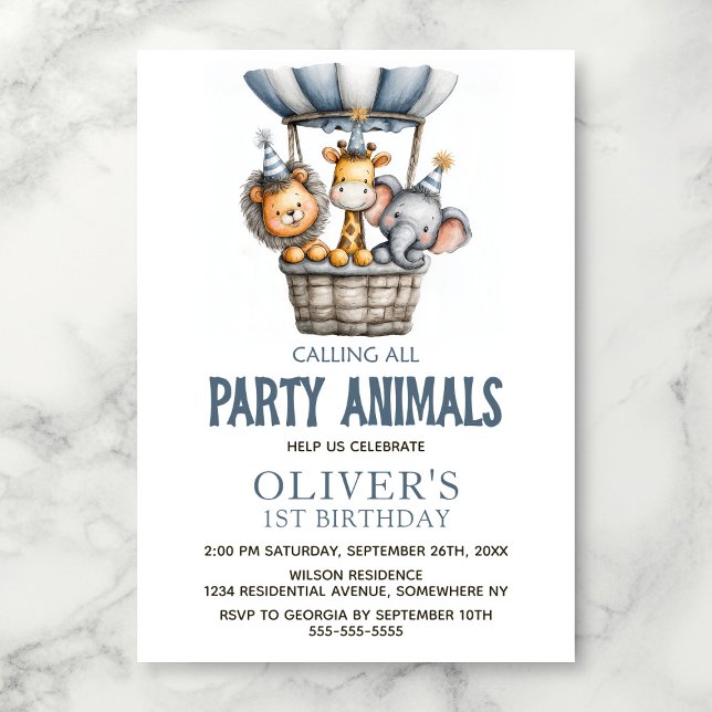 Convite Calling All Party Animals 1st Birthday Party (Criador carregado)