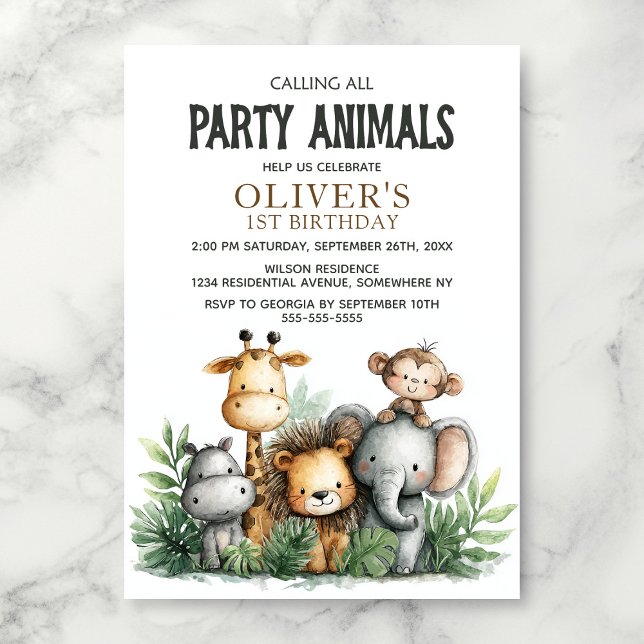Convite Calling All Party Animals 1st Birthday Party (Criador carregado)