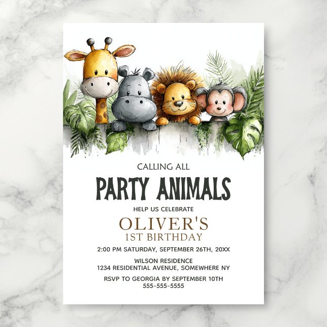 Convite Calling All Party Animals 1st Birthday Party (Criador carregado)