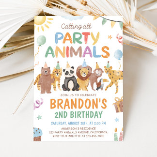 Convite Calling All Party Animals Birthday Invitation