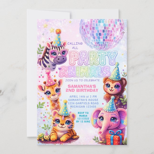 Convite Calling All Party Animals Disco Ball Birthday (Frente)