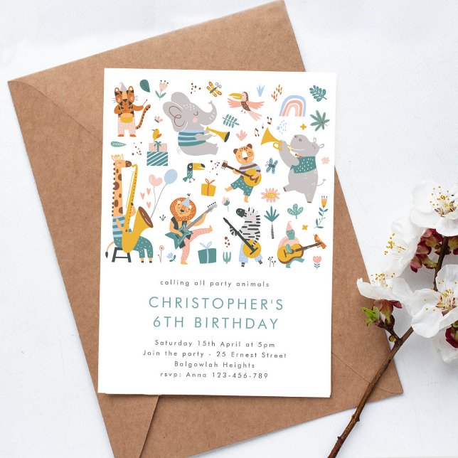 Convite Calling all party animals Safari Animals Birthday  (Criador carregado)