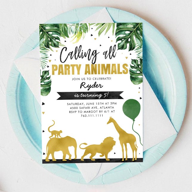 Convite Calling All Party Animals Safari Birthday  (Criador carregado)