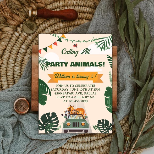 Convite Calling All Party Animals Safari Zoo Birthday (Criador carregado)