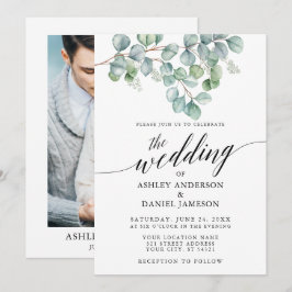 Convite Calliografia Casando Eucalyptus Greenery Foto