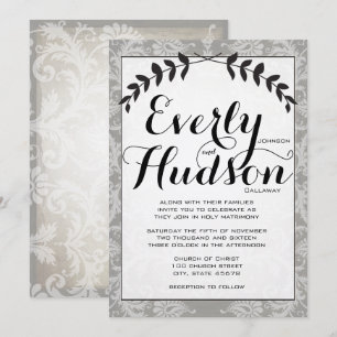 Convite Calliografia Garland Damask Brown Paper Casamento