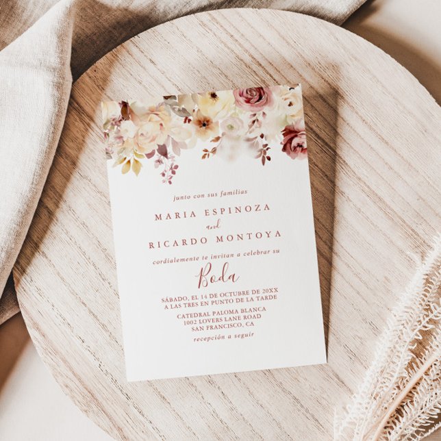 Convite Calliografia Graceful Floral Boda Casamento Espanh (Criador carregado)