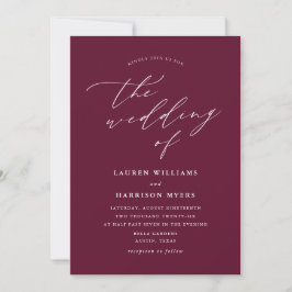 Convite Calliografia Minimalista Burgundy | Casamento