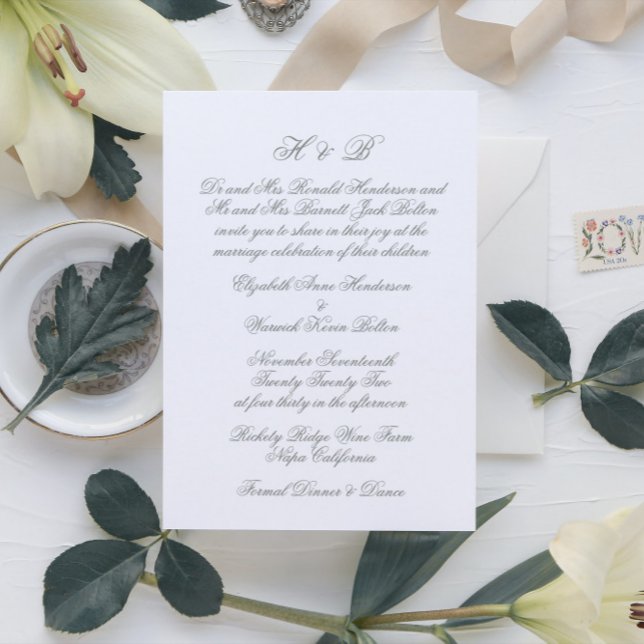 Convite Calliografia Sage Casamento Formal Verde e Branco (Criador carregado)