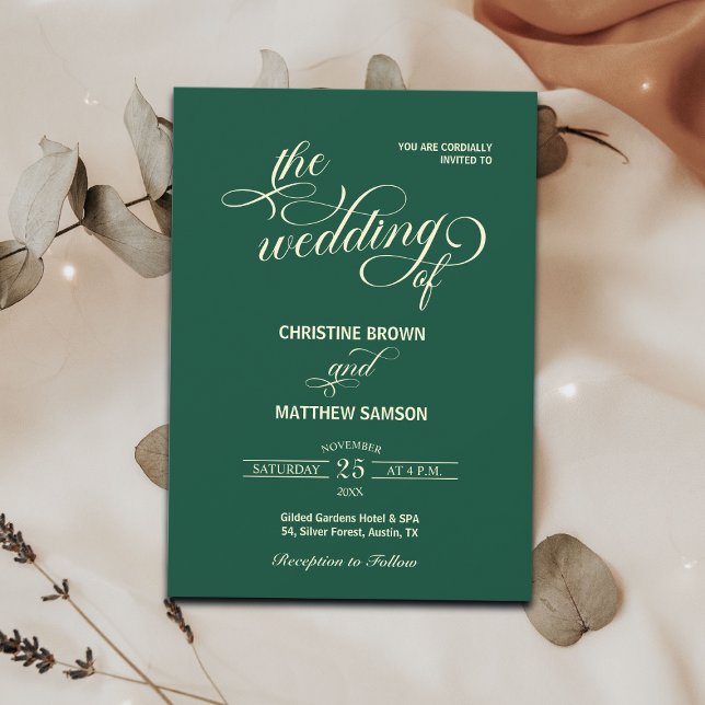 Convite Calliografia Teal Wedding Elegante (Criador carregado)