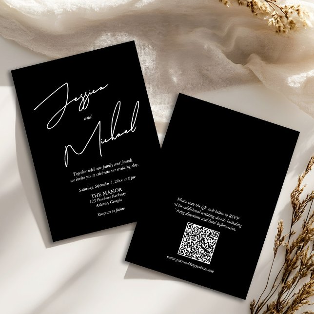 Convite Callliografia Elegante Código QR Preto e Branco (Criador carregado)