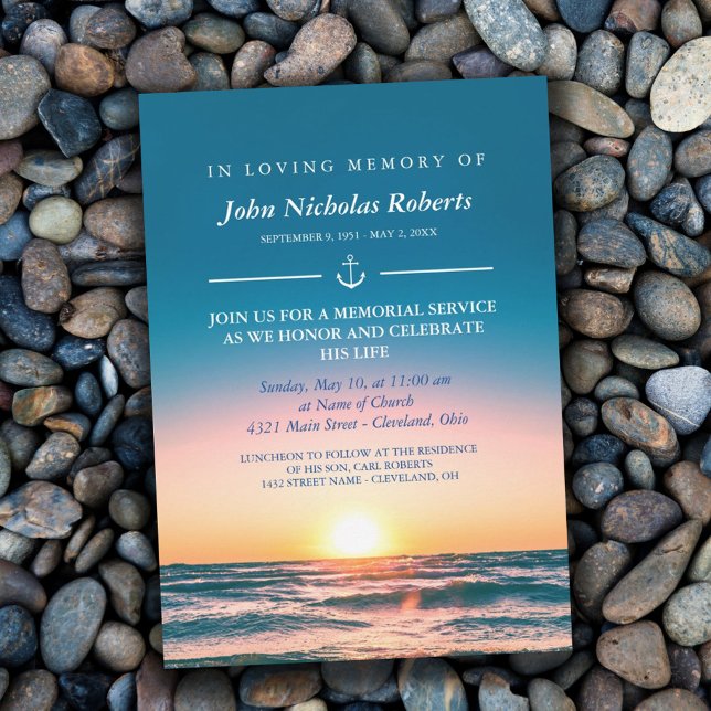Convite Calm Sunset Anchor NMaritime Memorial Service Invi (Criador carregado)
