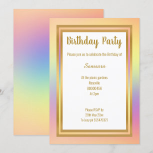 CONVITE CAMADA DE RAINBOW DOURADO TODO O ANIVERSÁRIO DE O