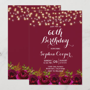 Convite Camada de Vinho Vermelho Luzes 60ª Festa de aniver