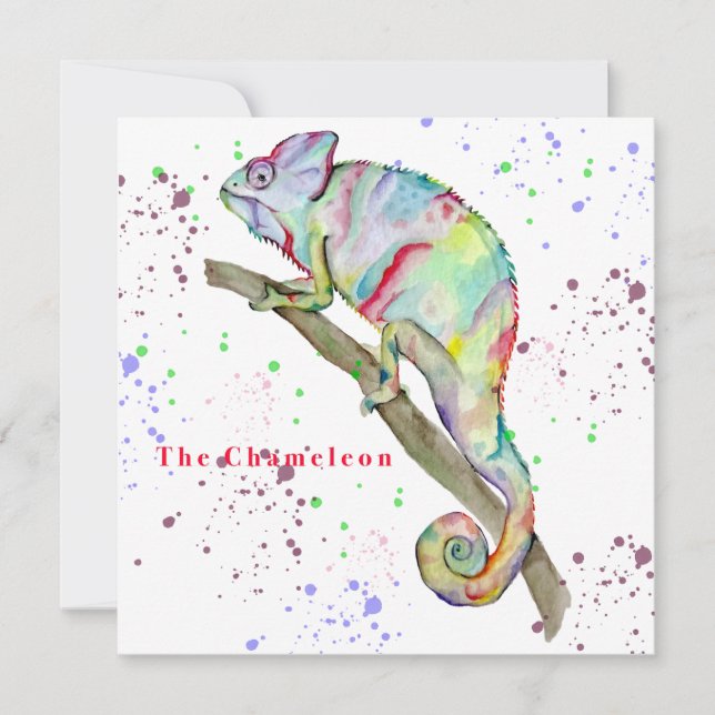Convite Camaleão engraçado de aquarela (Frente)