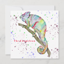 Convite Camaleão engraçado de aquarela