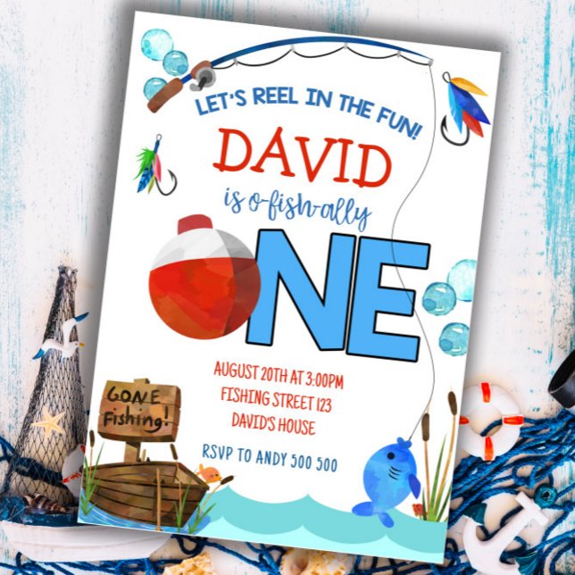 Convite Camarada de O-fish do 1º aniversário da pesca (Gone fishing 1st birthday invitation for boys)