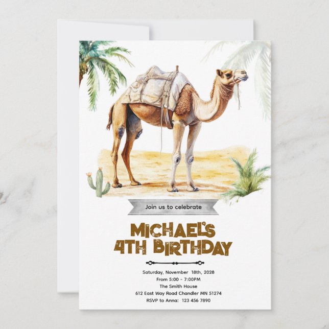 Convite Camel birthday party invitation (Frente)