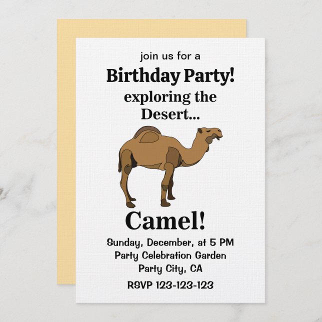 Convite Camel Desert Animal Funny Birthday Party (Frente/Verso)