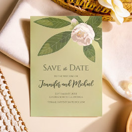 Convite Camellia e Greenery Simples Elegante Salvem a Data