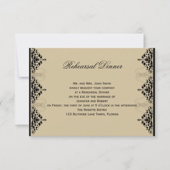 Convite Camelot Dourado com Black Scrolls no ensaio de cas (Frente)