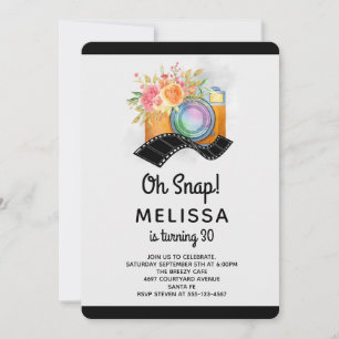 Convite Câmera Boho e Florais Aquarela Aniversário