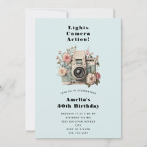 Câmera com Imagem Retro Pastel de Flores Aniversár