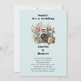 Convite Câmera com Imagem Retro Pastel de Flores Casamento