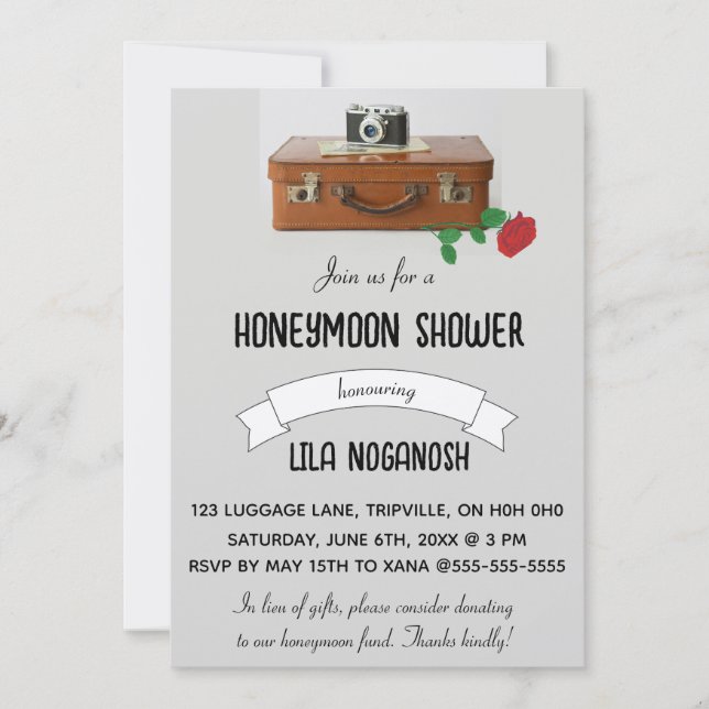 Convite Câmera de Bagagem Editável e Chá de Lua de Honra (Frente)